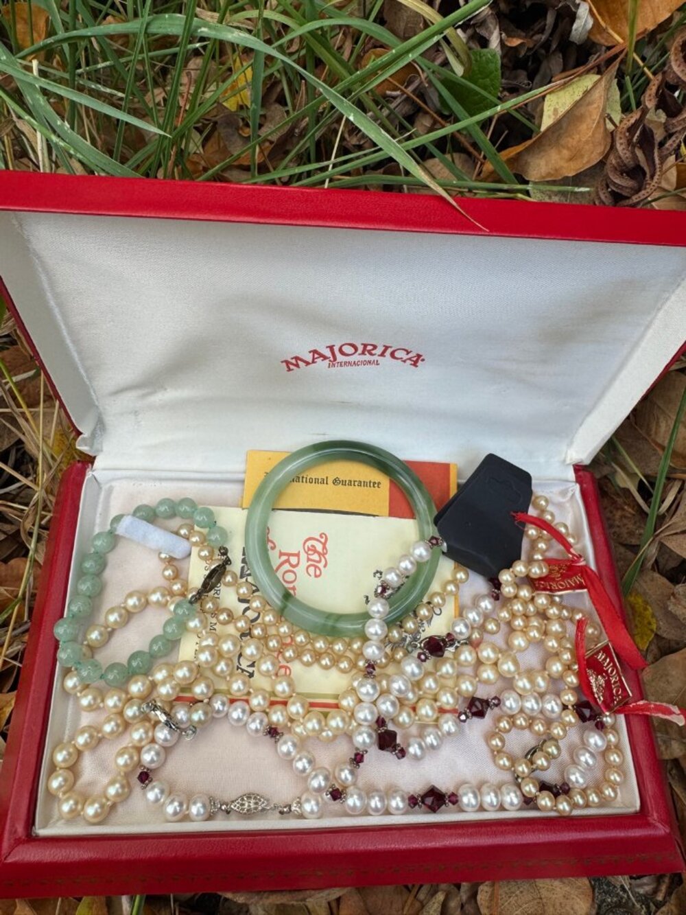 Majorica Vintage Pearl Necklaces Lot Green Bangle As Is